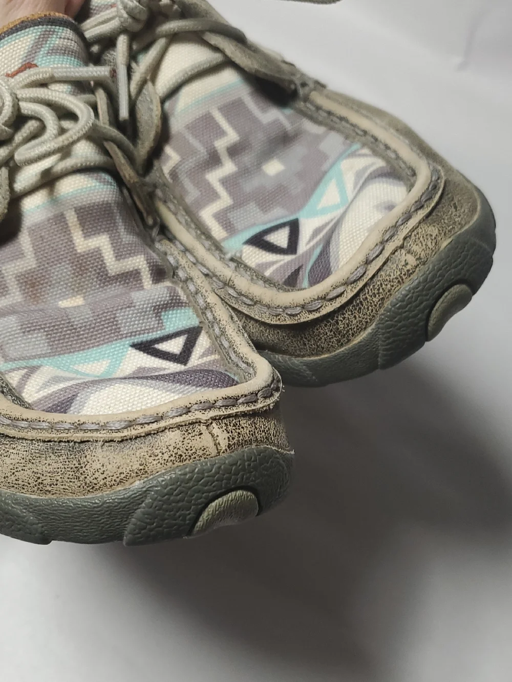 Men's Twisted X Slip-On Boat Shoes in Taupe/Grey with Geometric Pattern Size 9.5